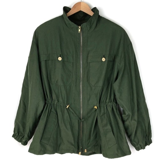 Giacca Sport Vintage Windbreaker Jacket Green Drawstring Waist Full Zip L - Picture 1 of 10